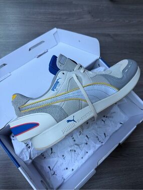 PUMA x Ader RS-100 Retro Runner Sneakers - Gray with Yellow Accent
